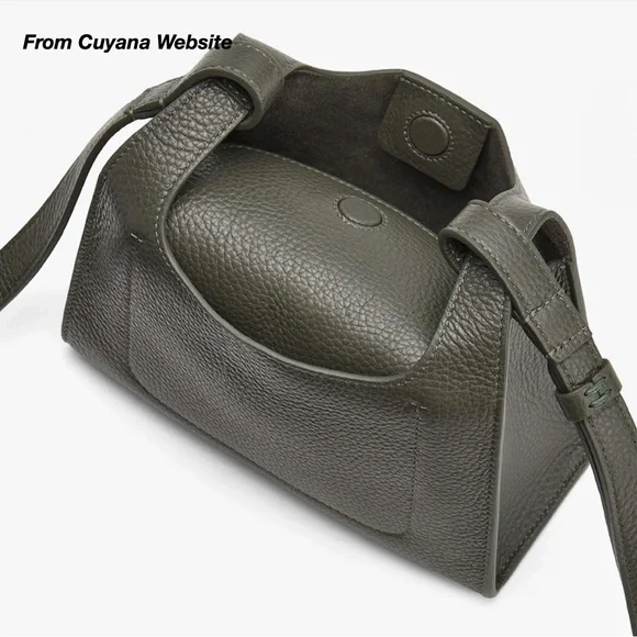 NWT: CUYANA MINI DOUBLE LOOP BAG IN DARK OLIVE PEBBLED LEATHER (O/S) - Picture 4 of 16